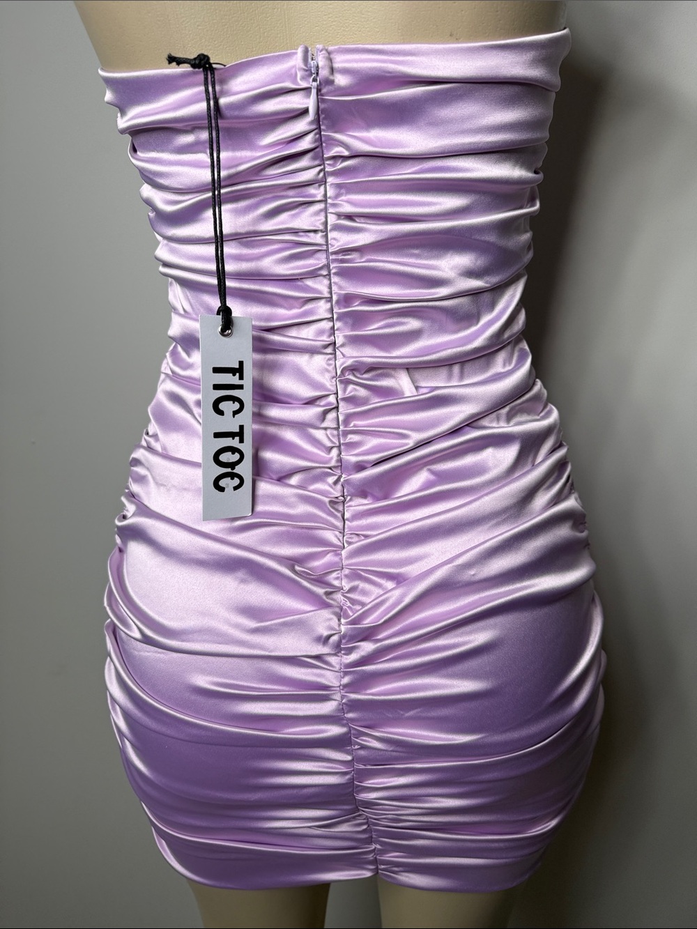 Satin Ruched Corset Mini Dress in Lilac - Picture 8 of 9